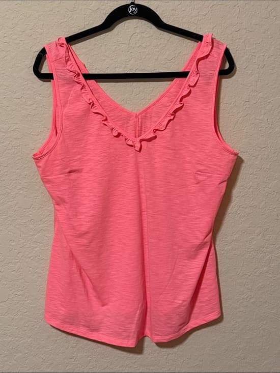 Lilly Pulitzer Coral Pink Ruffle V-Neck Tank xl - Thumbnail 5
