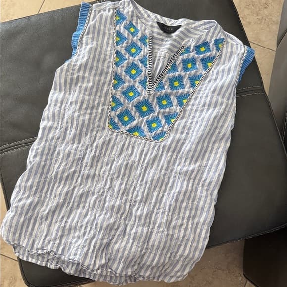 J. Crew Blue & White Striped Embroidered Tunic - Thumbnail 5