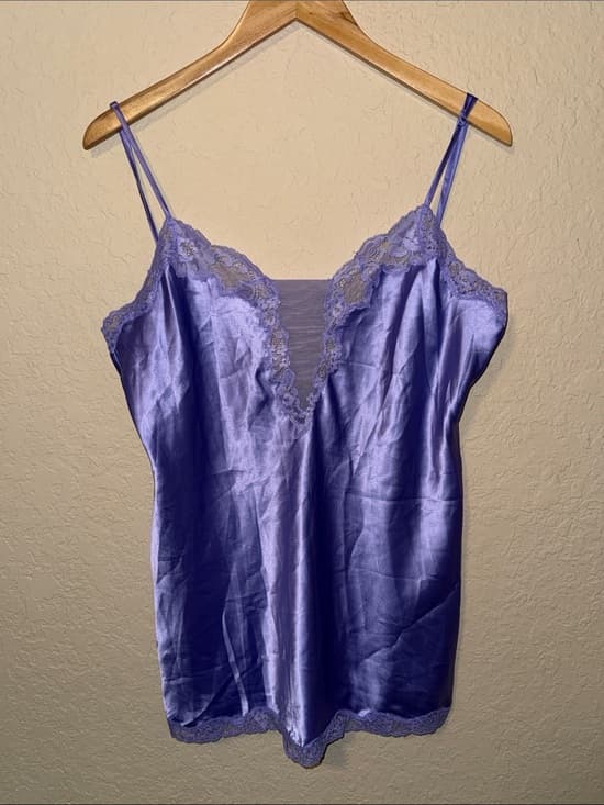 Victoria Secret Lavender Satin Lace Trim Slip Dress large - Thumbnail 4