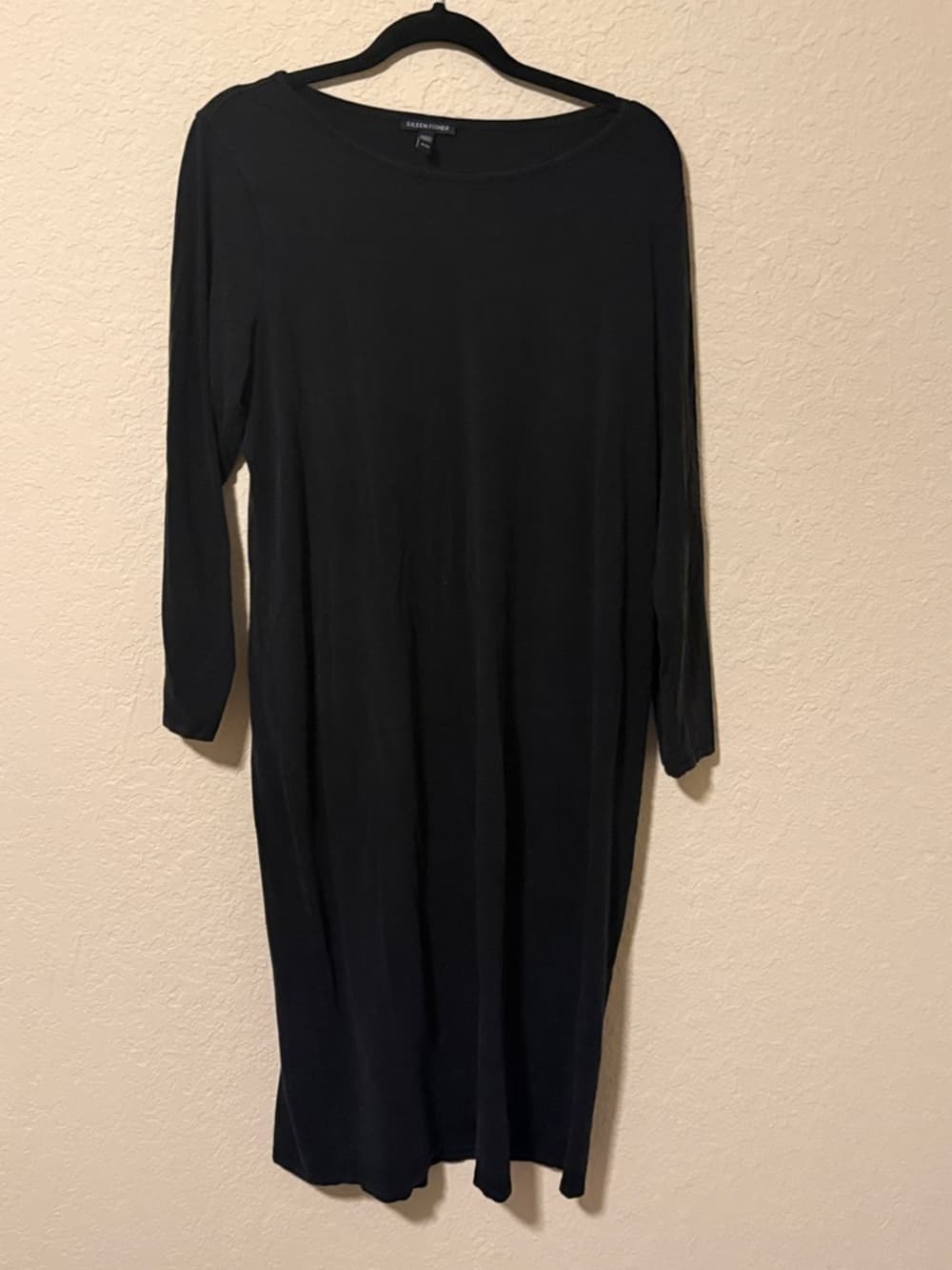 Eileen Fisher Black Long Sleeve Midi Knit Dress - Thumbnail 3
