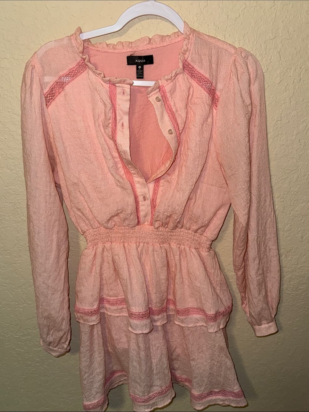 Aqua Peach Tunic Dress with Pink Lace Trim - Thumbnail 4