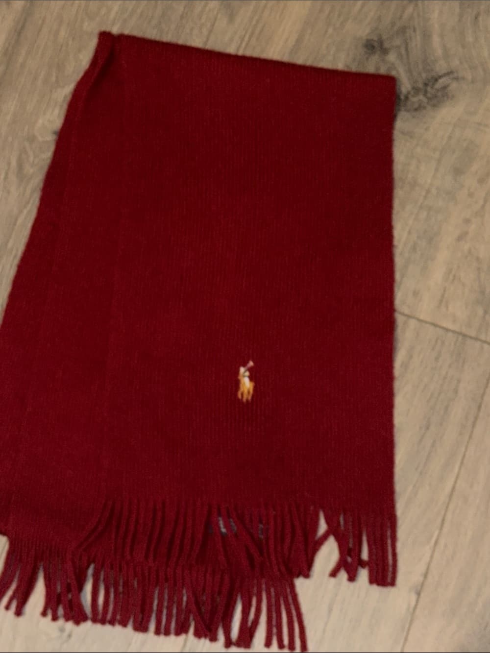 Ralph Lauren Red Scarf with Embroidered Pony