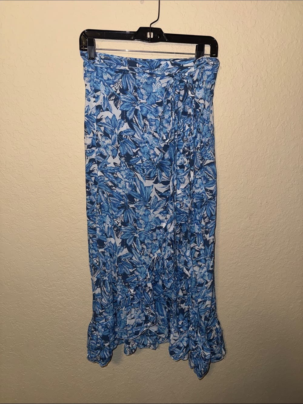 Sea Lustre Blue Floral Wrap Maxi Skirt with Ruffle Hem l - Thumbnail 3