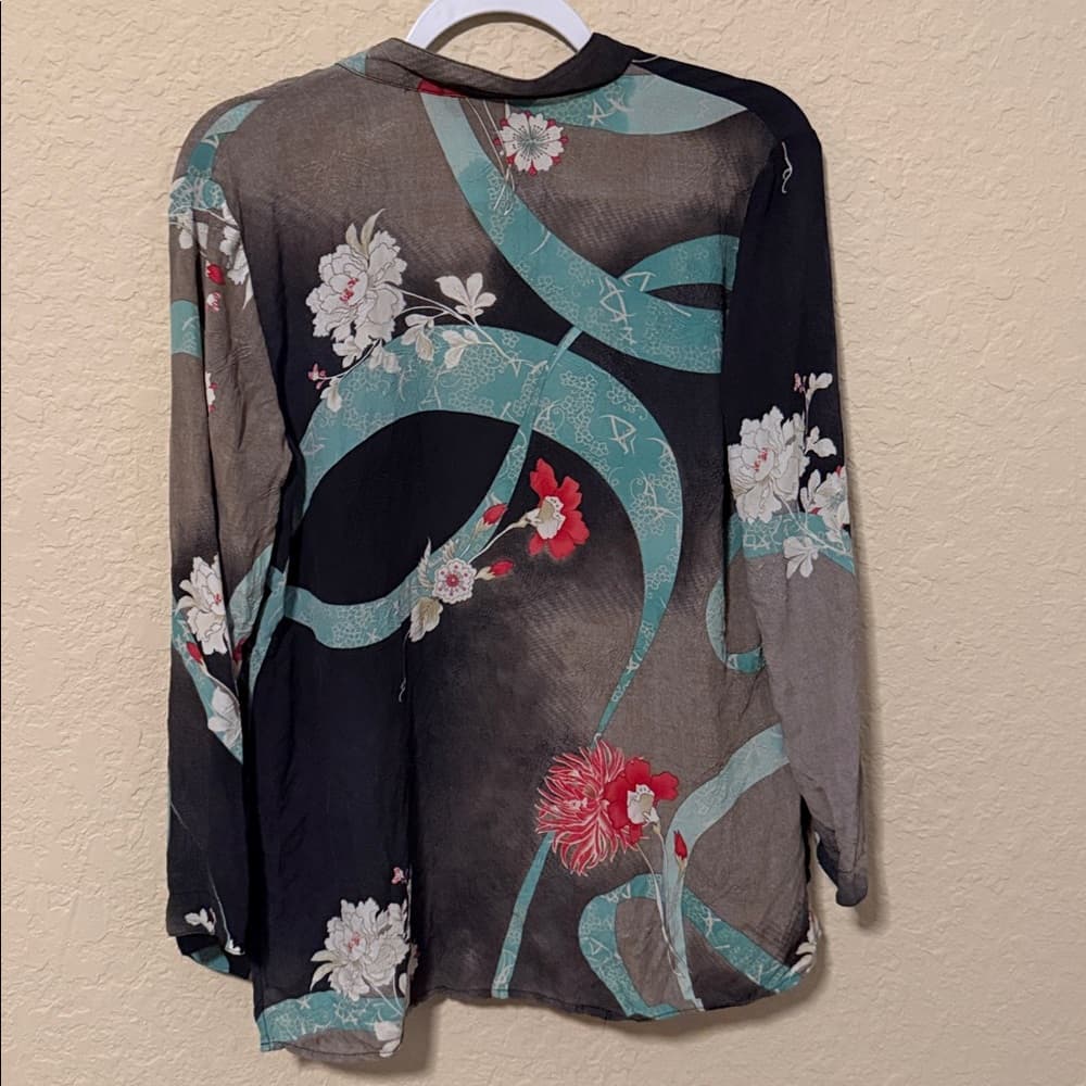 Citron Multicolor Floral Kimono blouse - Thumbnail 2