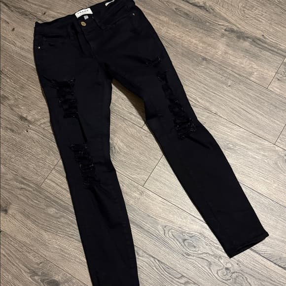 FRAME Black Ripped Skinny Jeans size 26 - Thumbnail 6