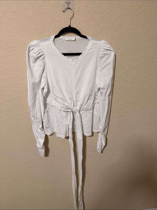 A.L.C. White Tie-Front Puff Sleeve Blouse - Thumbnail 4