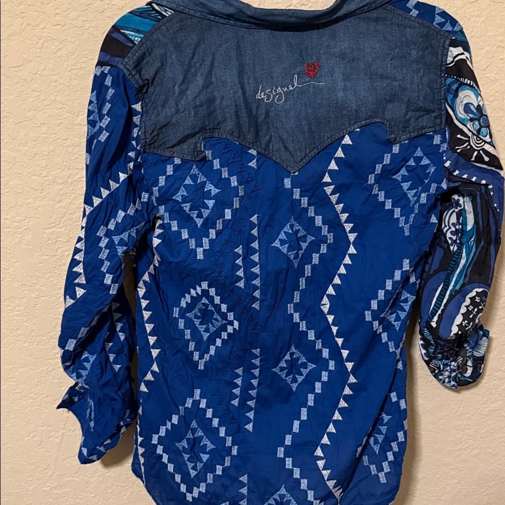 Desigual Blue Paisley & Geometric Button-Front Blouse - Thumbnail 2