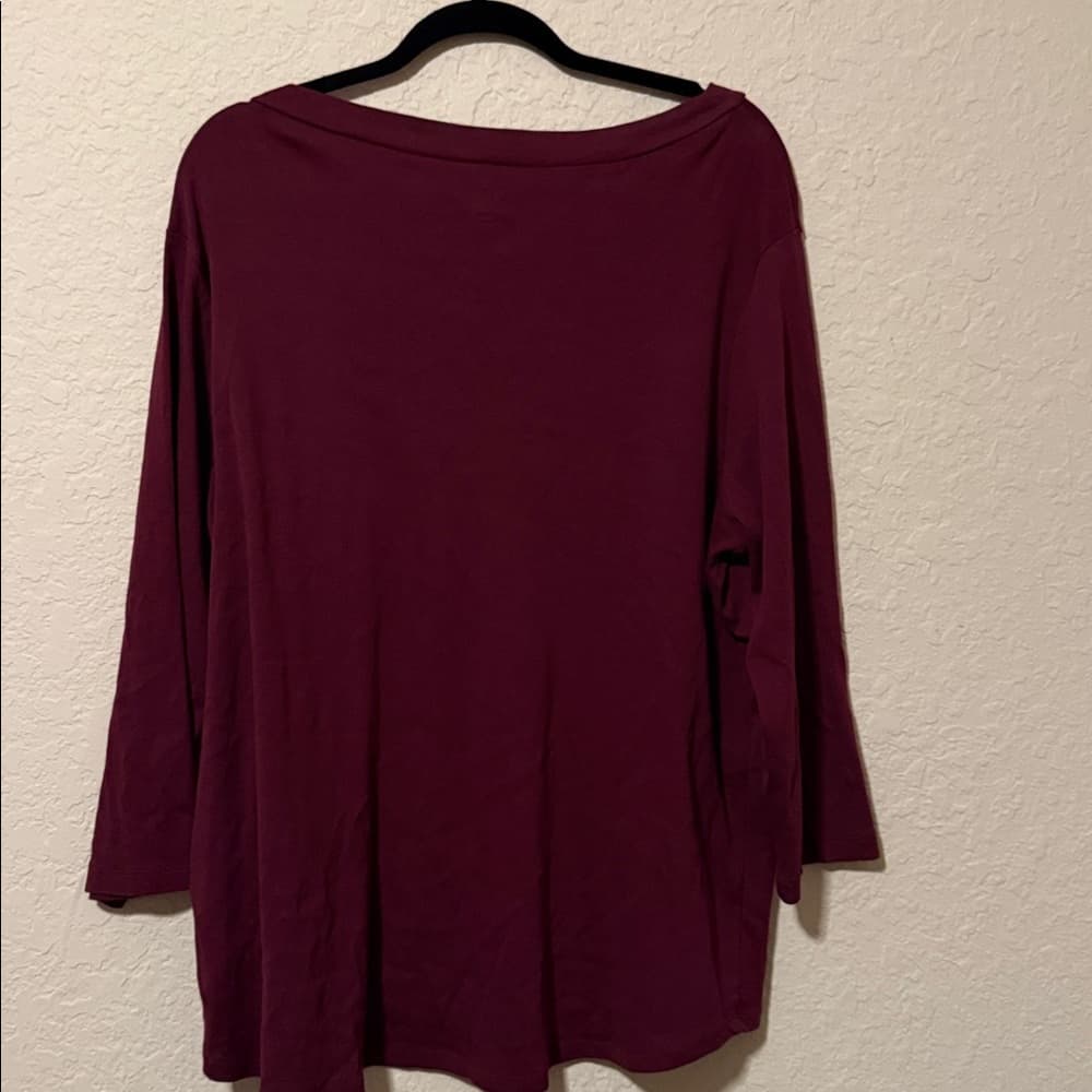 Anne Klein Women's V-Neck Long Sleeve Top - Burgundy size 2x - Thumbnail 2