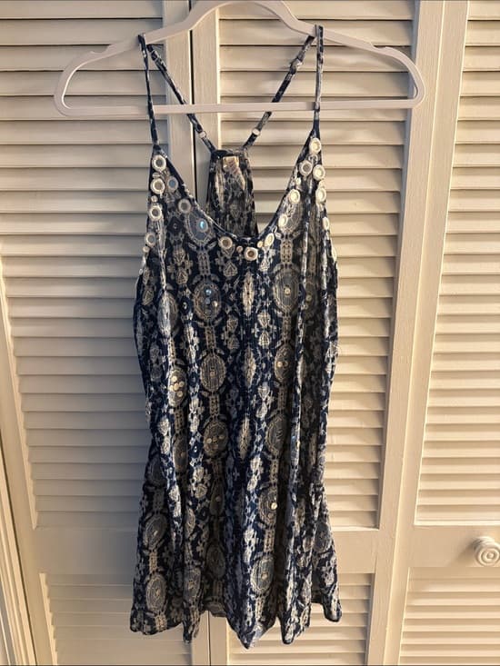 RAGA Navy and Cream Printed Spaghetti Strap Dress medium - Thumbnail 5