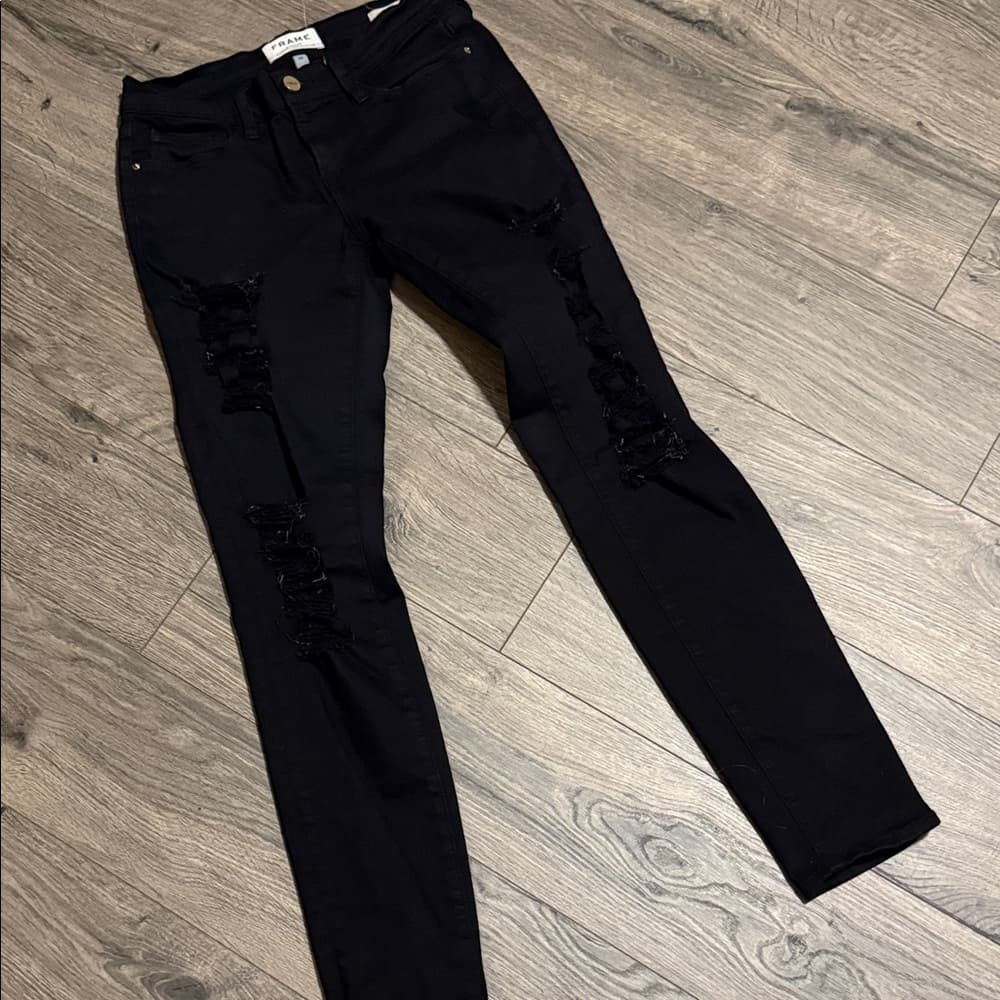 FRAME Black Ripped Skinny Jeans size 26 - Thumbnail 5