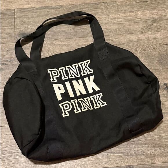 PINK Victoria's Secret Black Tote with White Logo - Thumbnail 4