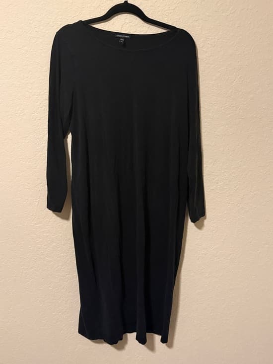 Eileen Fisher Black Long Sleeve Midi Knit Dress - Thumbnail 4