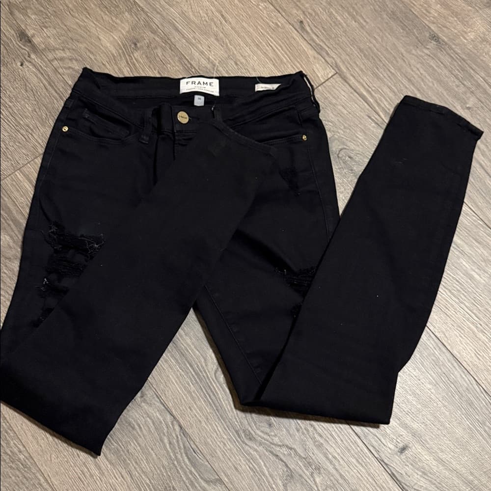 FRAME Black Ripped Skinny Jeans size 26 - Thumbnail 2
