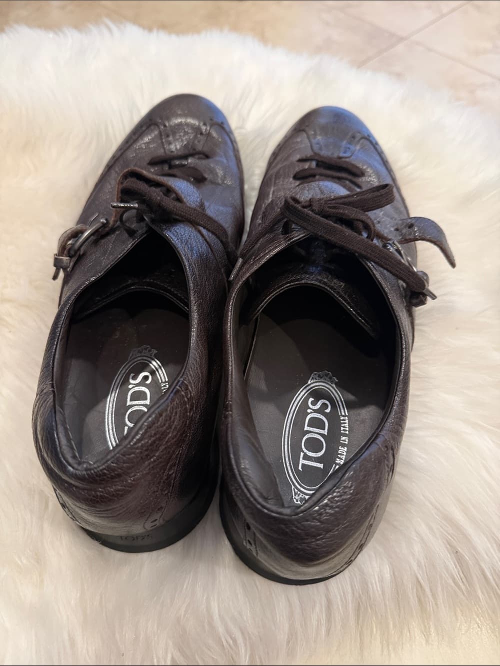 Tod's Dark Brown Leather Wingtip Lace-Up Oxfords driving shoes size 11