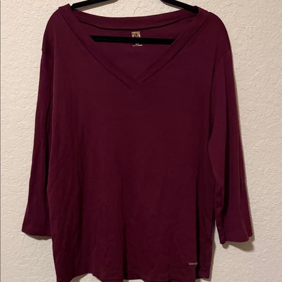 Anne Klein Women's V-Neck Long Sleeve Top - Burgundy size 2x - Thumbnail 4