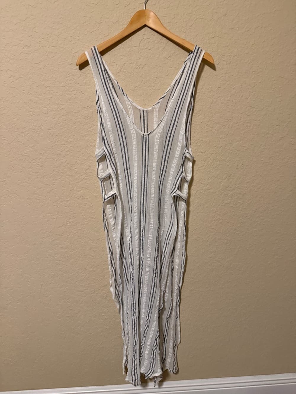 Vitamin A White and Navy Striped Lightweight Swim Coverup 19" pit to pit - Thumbnail 2