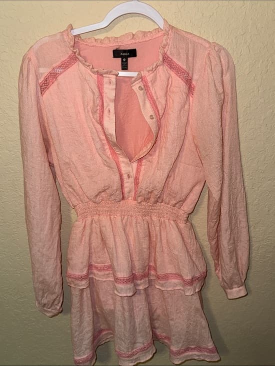 Aqua Peach Tunic Dress with Pink Lace Trim - Thumbnail 5