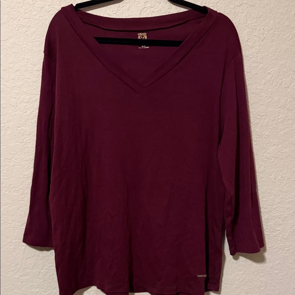 Anne Klein Women's V-Neck Long Sleeve Top - Burgundy size 2x - Thumbnail 3