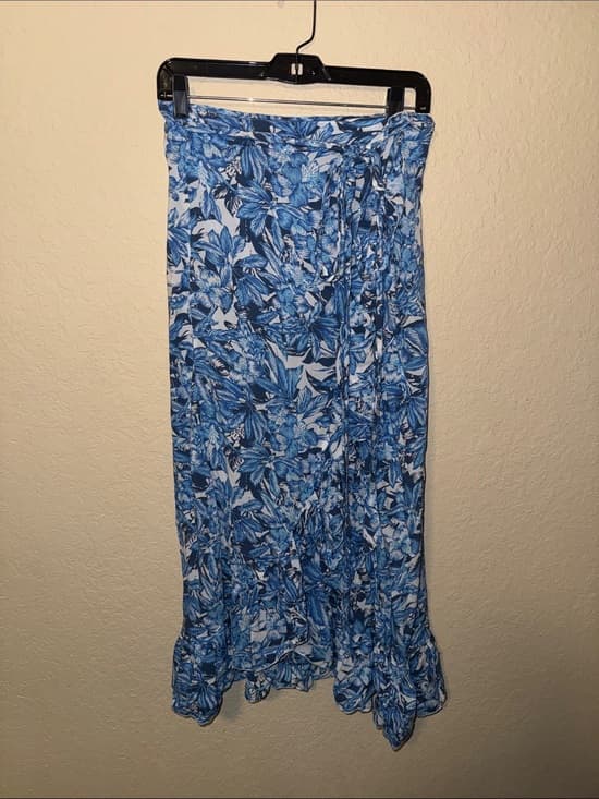Sea Lustre Blue Floral Wrap Maxi Skirt with Ruffle Hem l - Thumbnail 4