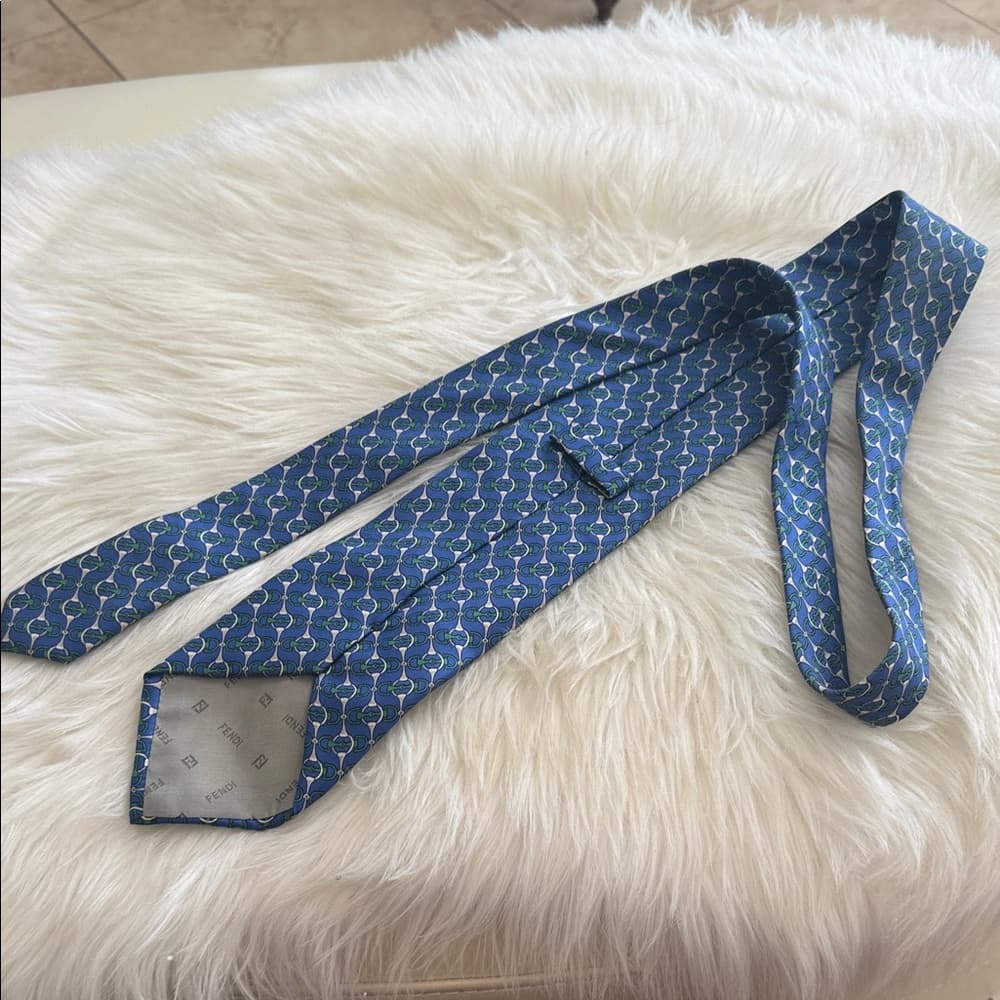 Fendi Vintage Blue Patterned Men's Silk Tie - Thumbnail 4