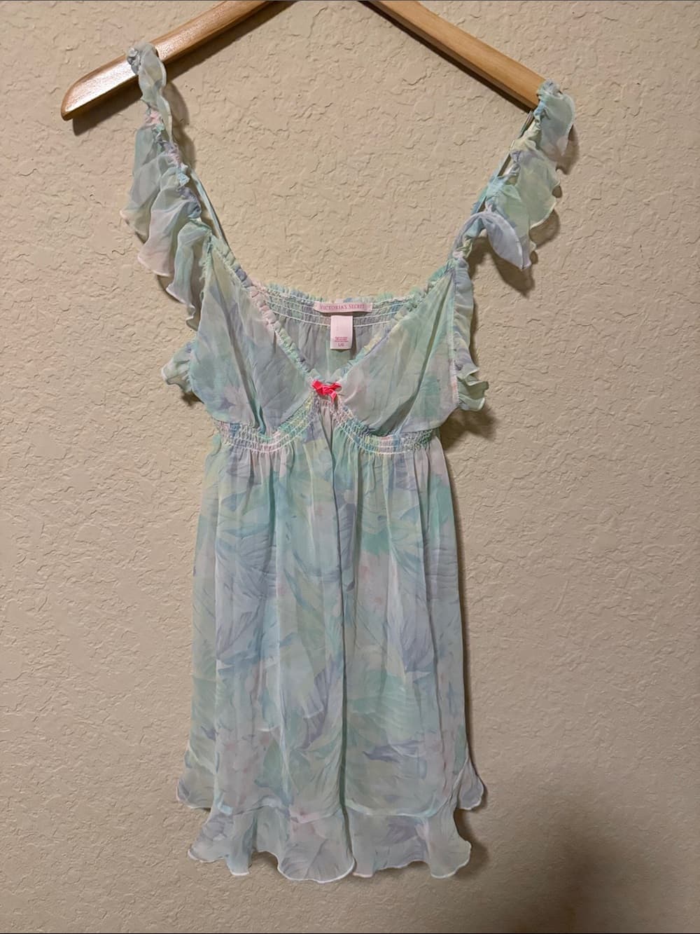 Victoria's Secret Sheer Pastel Floral Ruffled Chemise - Light Blue/Green - Thumbnail 3
