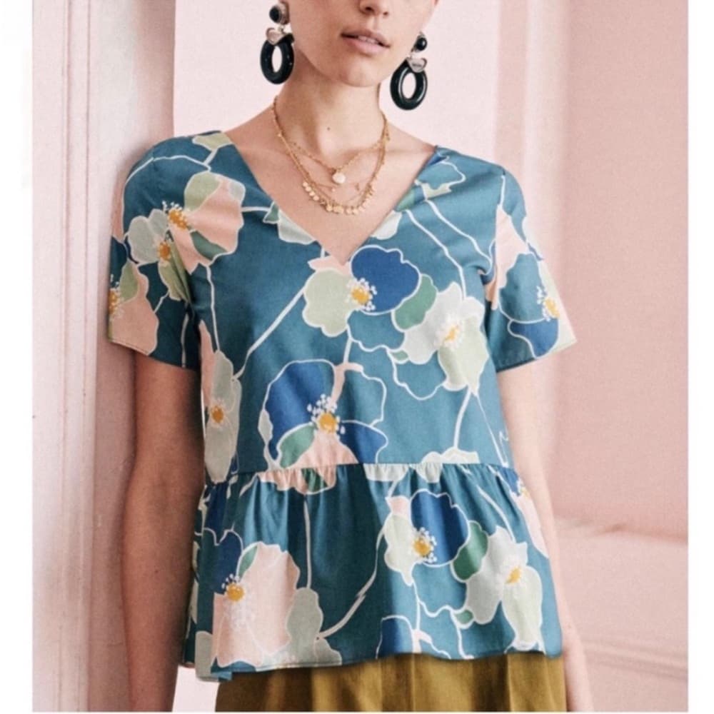 Sezane Floral Women's Top in Blue and Green european 40 - Thumbnail 5