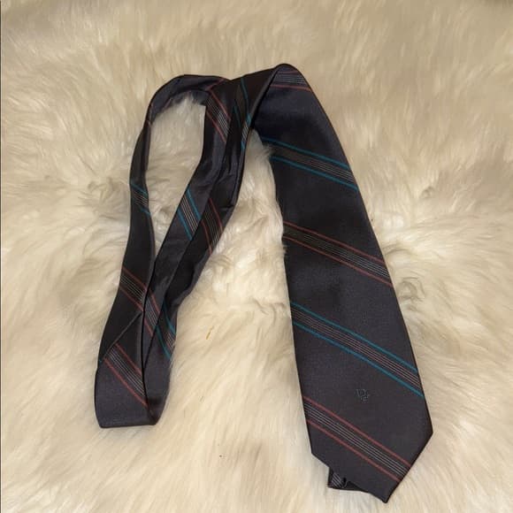 Dior Gray Tie with Red and Blue Stripes - Thumbnail 5