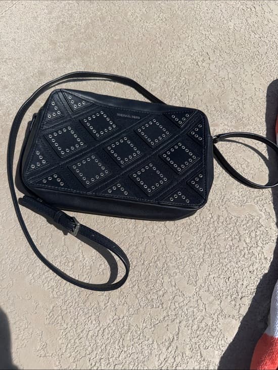 Michael Kors Black Studded Diamond-Pattern Crossbody - Thumbnail 4