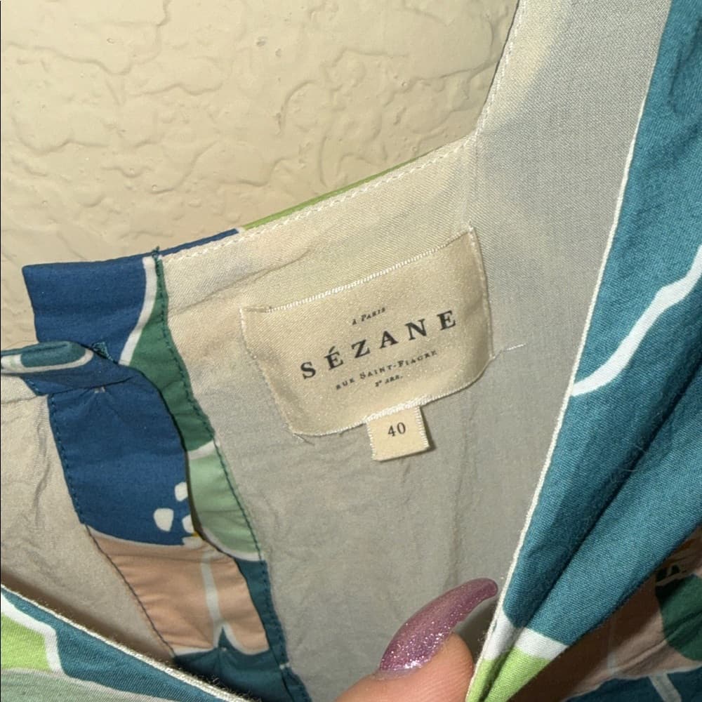 Sezane Floral Women's Top in Blue and Green european 40 - Thumbnail 3