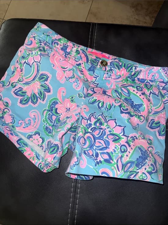 Lilly Pulitzer Blue, Pink & Green Paisley Floral High-Waist Shorts - Thumbnail 5