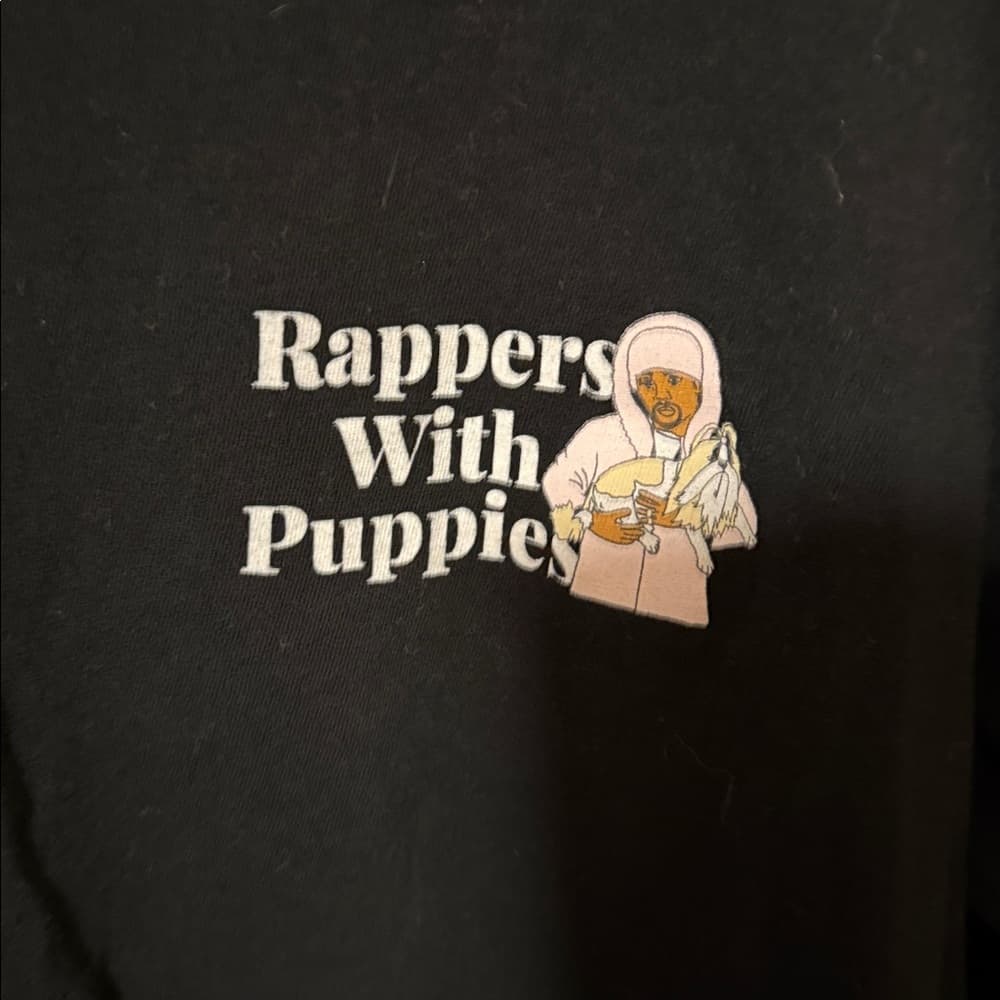 Dog Limited Black Long-Sleeve Tee with Multicolor 'Rappers With Puppies' Graphic - Thumbnail 2