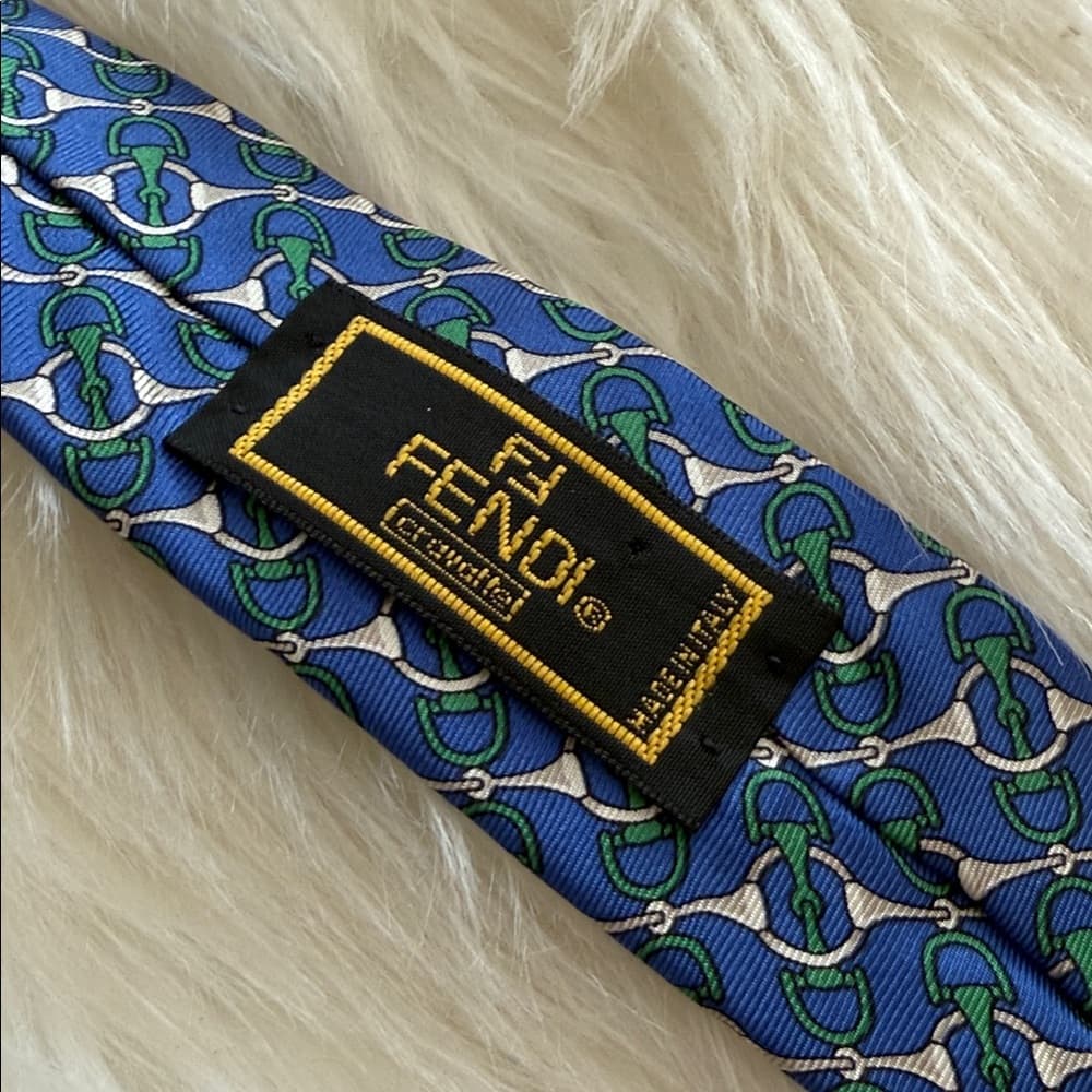 Fendi Vintage Blue Patterned Men's Silk Tie - Thumbnail 2