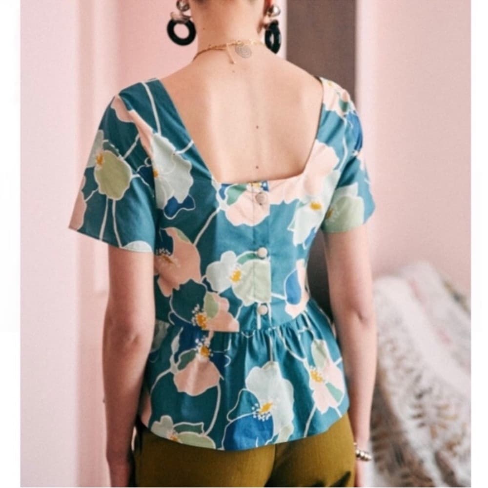 Sezane Floral Women's Top in Blue and Green european 40 - Thumbnail 4