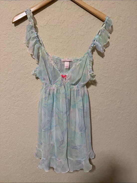 Victoria's Secret Sheer Pastel Floral Ruffled Chemise - Light Blue/Green - Thumbnail 4