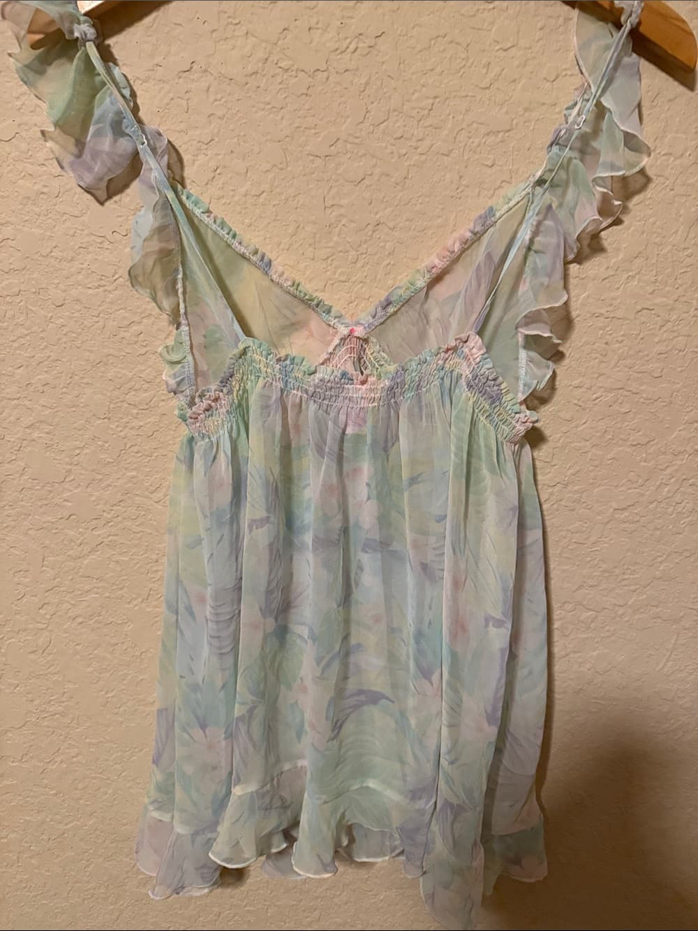 Victoria's Secret Sheer Pastel Floral Ruffled Chemise - Light Blue/Green - Thumbnail 2