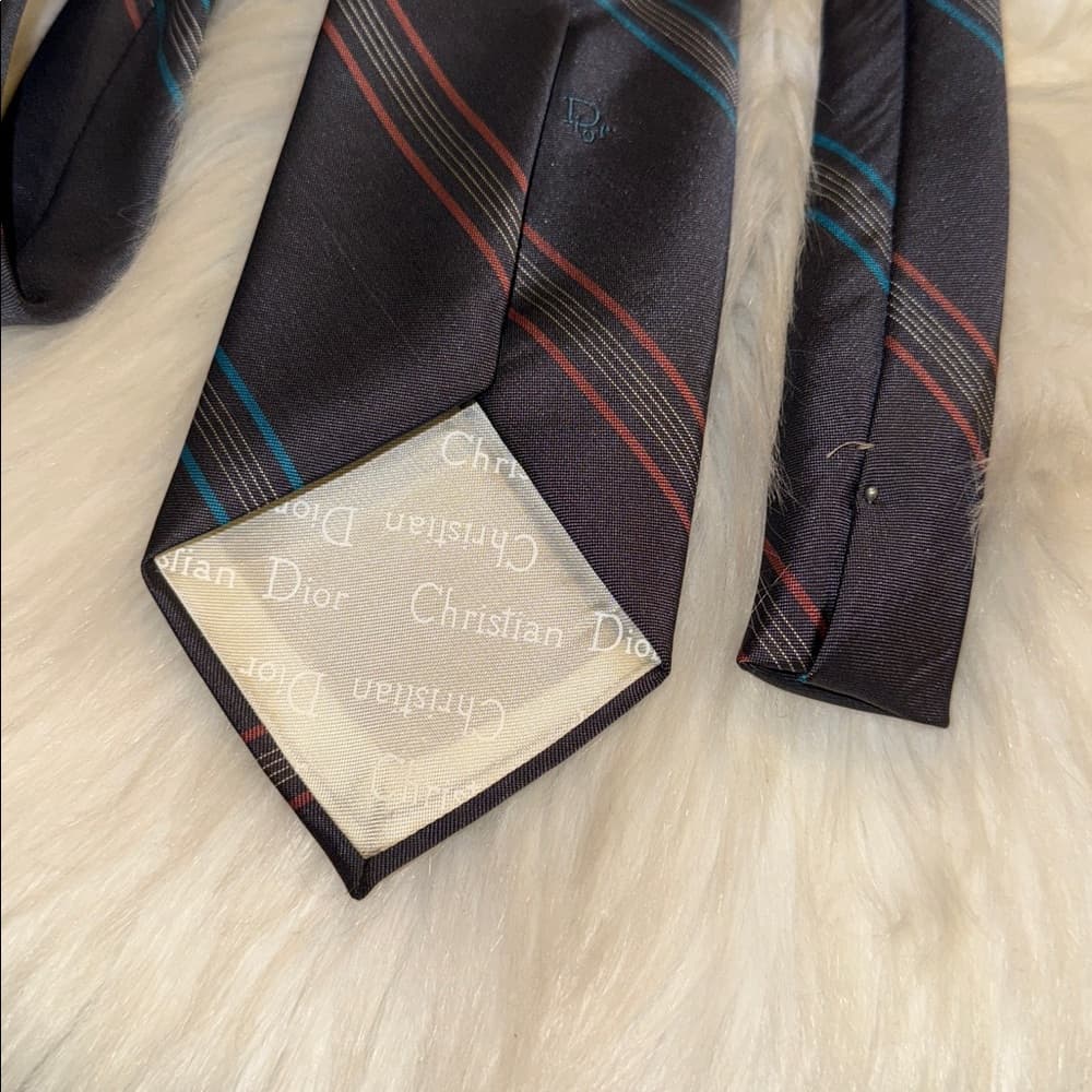 Dior Gray Tie with Red and Blue Stripes - Thumbnail 3