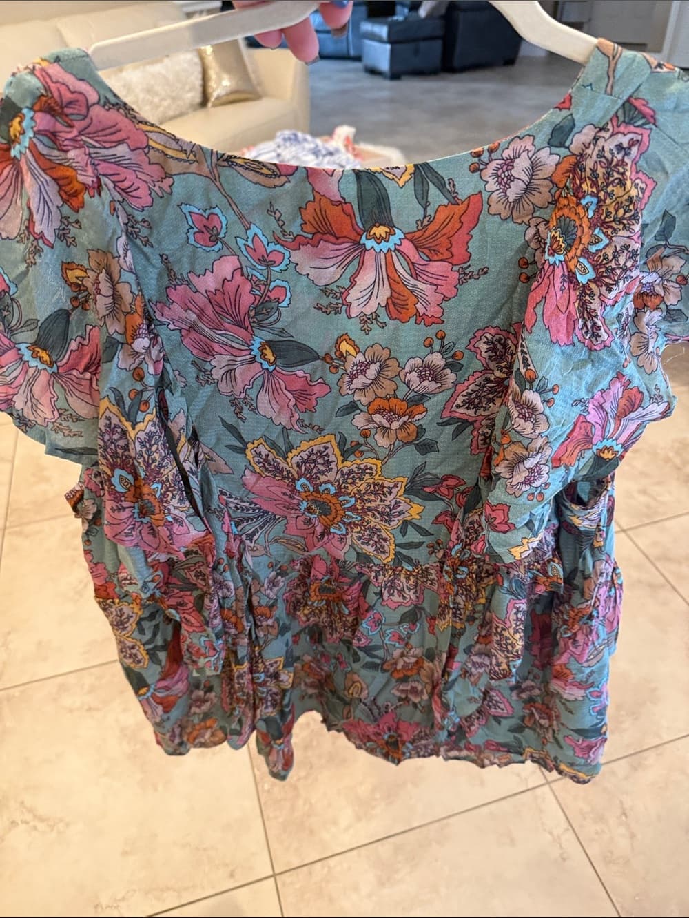 Haute Hippie Floral Puff-Sleeve Button-Front Top with Pink Floral plus size 1x - Thumbnail 3