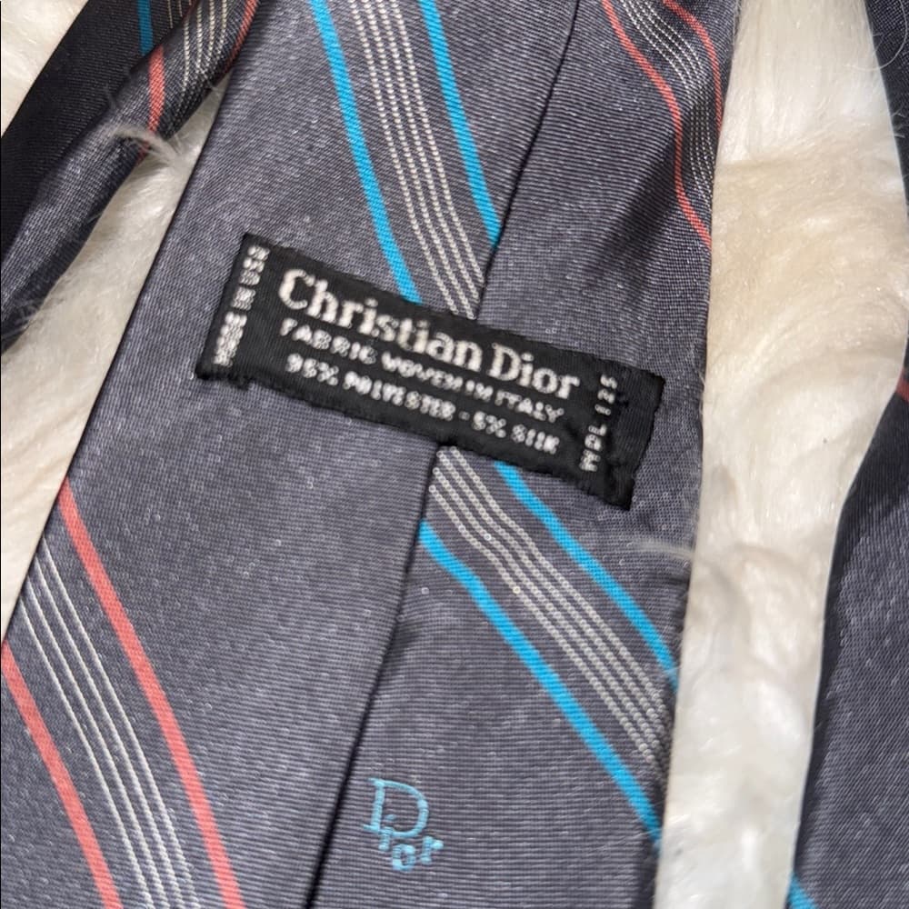Dior Gray Tie with Red and Blue Stripes - Thumbnail 2