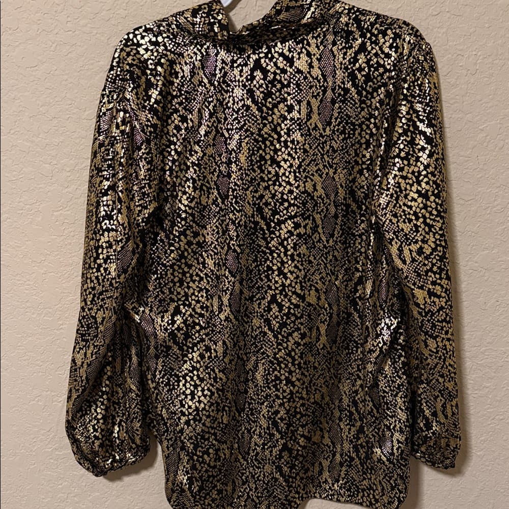Michael Kors Metallic Snake-Print Blouse in Gold and Black plus size 2x - Thumbnail 2