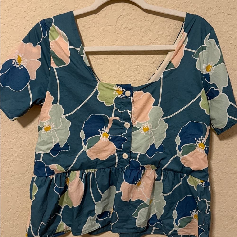 Sezane Floral Women's Top in Blue and Green european 40 - Thumbnail 2