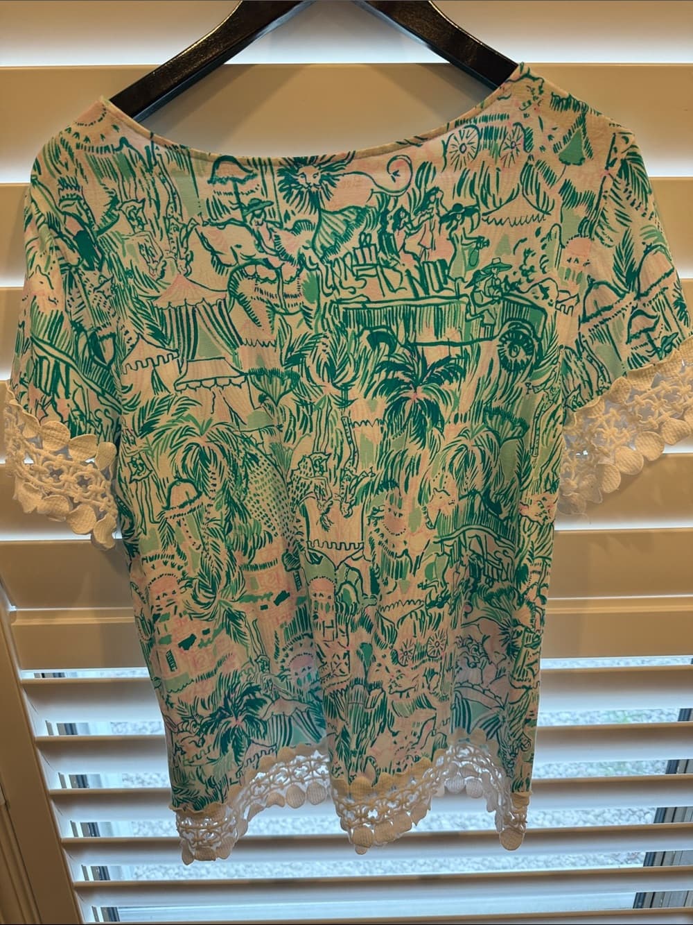 Lilly Pulitzer Teal Botanical Scoop Neck Top with Lace Trim size xl - Thumbnail 5