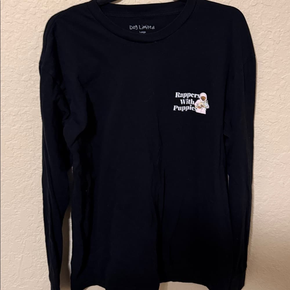 Dog Limited Black Long-Sleeve Tee with Multicolor 'Rappers With Puppies' Graphic - Thumbnail 3