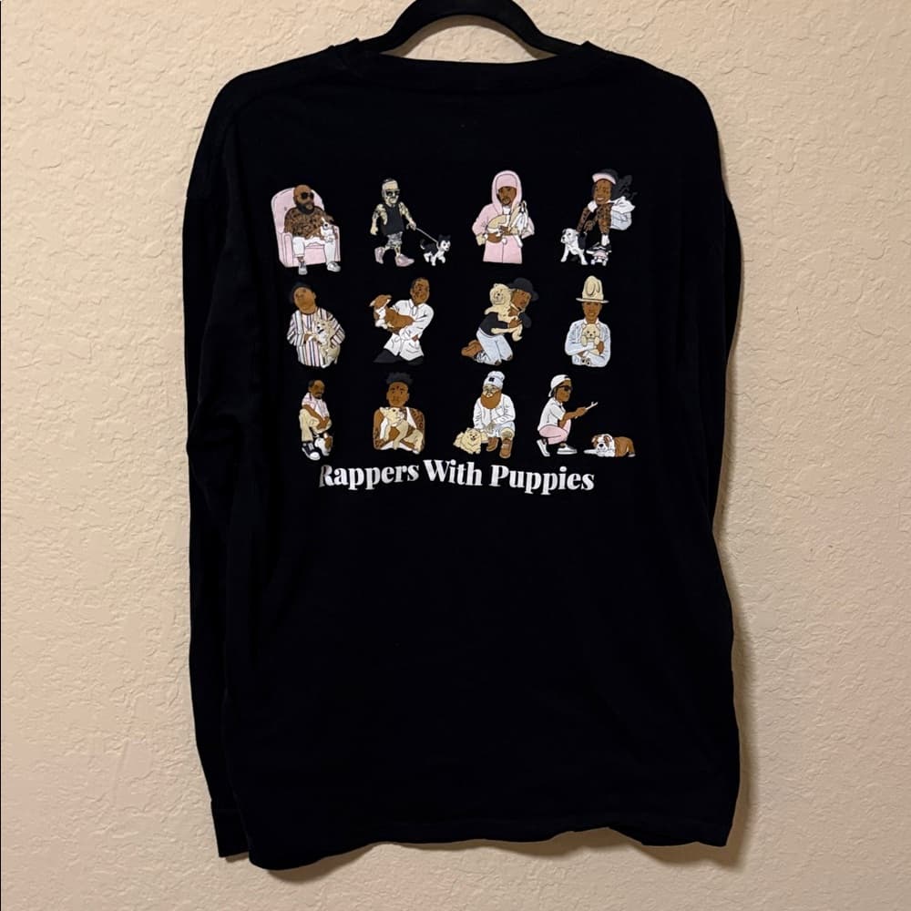Dog Limited Black Long-Sleeve Tee with Multicolor 'Rappers With Puppies' Graphic - Thumbnail 4
