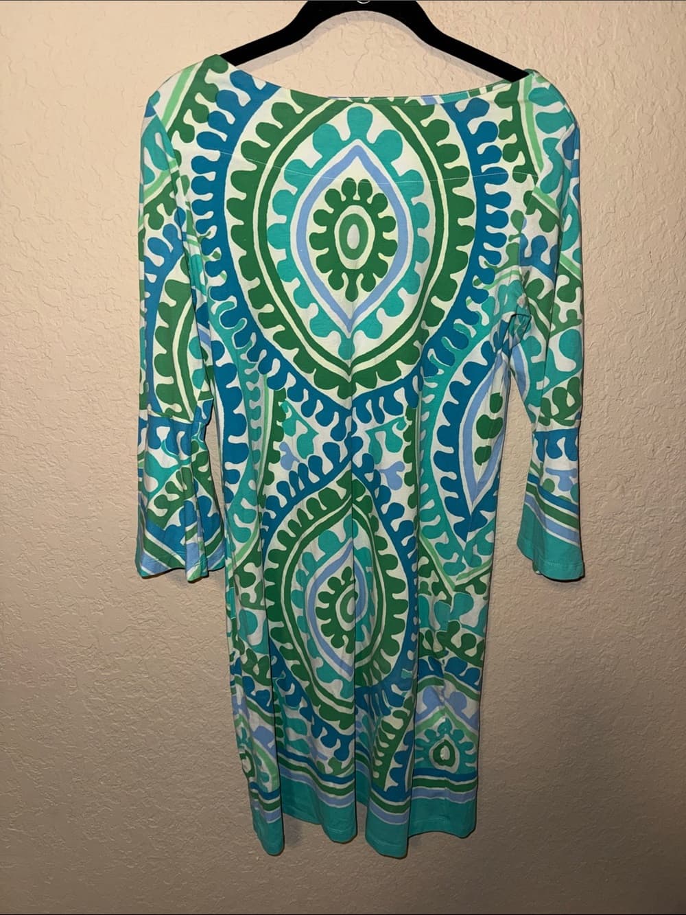 Barbara Erickson Green & Teal Printed Women’s Dress medium