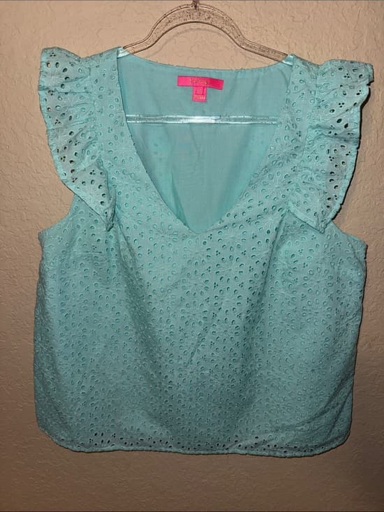 Lilly Pulitzer Aqua Eyelet Ruffle Tank xl - Thumbnail 4