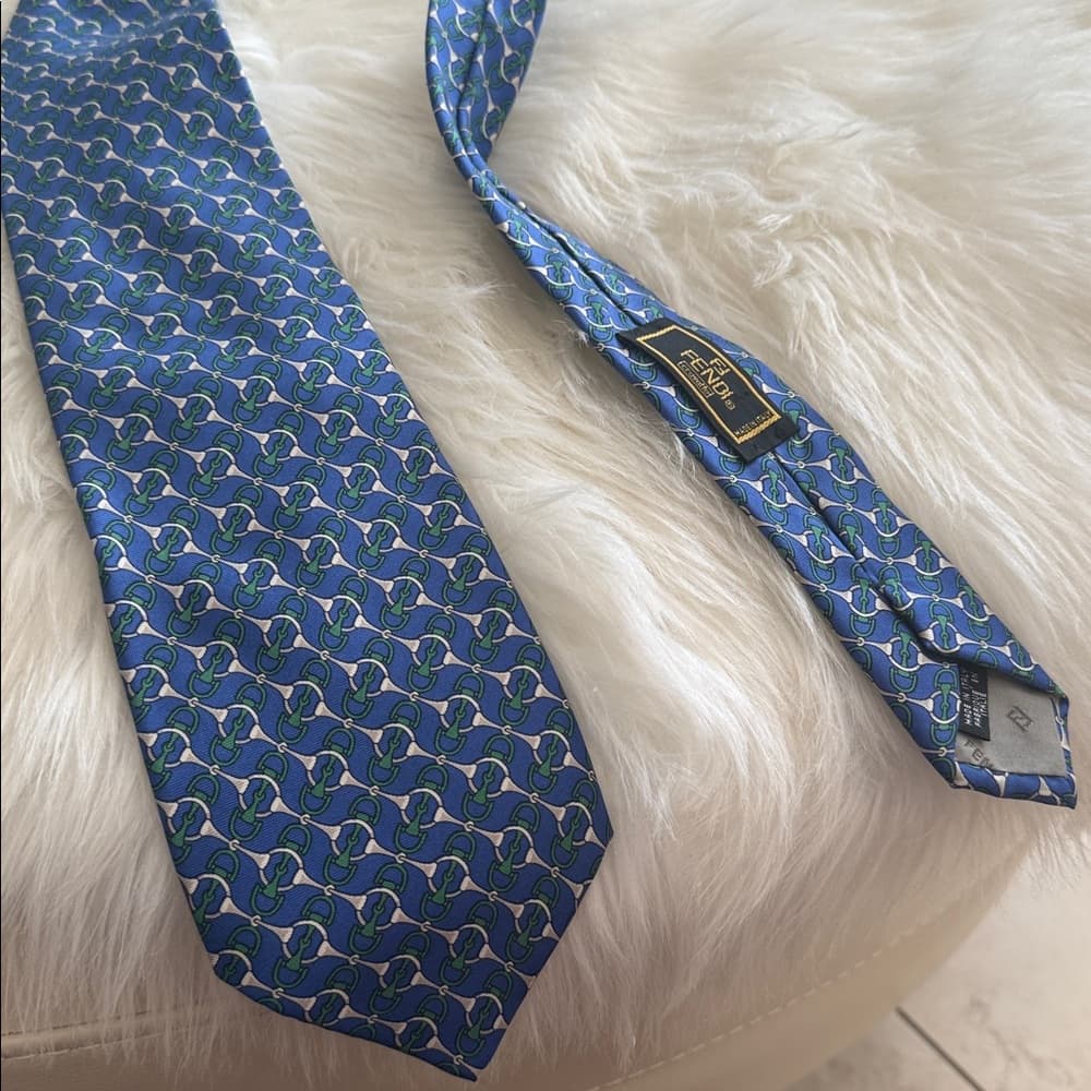 Fendi Vintage Blue Patterned Men's Silk Tie - Thumbnail 3
