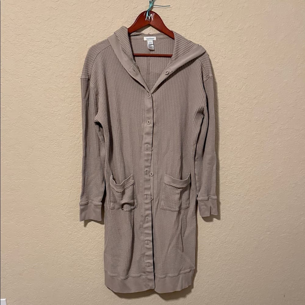 Sundance Long Waffle Knit Hooded Cardigan - Taupe - Thumbnail 3