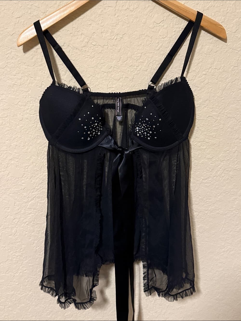 Y2K VS Black Rhinestone Babydoll Chemise - Women Intimates 36C - Thumbnail 3