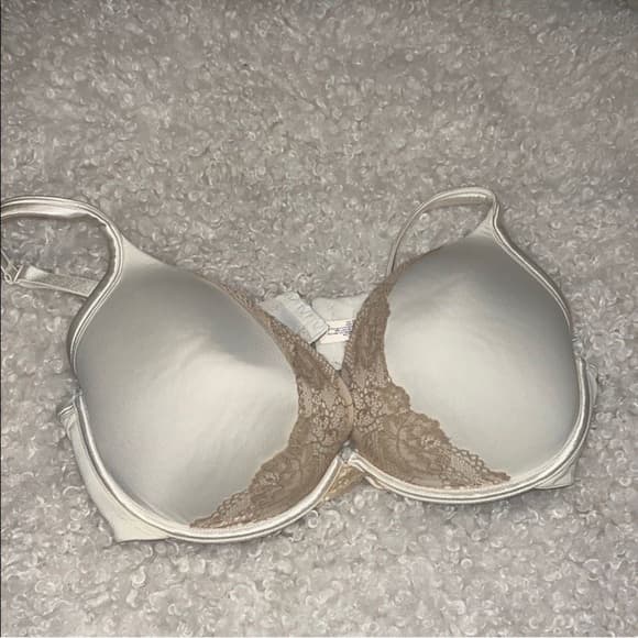 Cacique Lace Trimmed Bra in Cream and Tan 40DD - Thumbnail 4