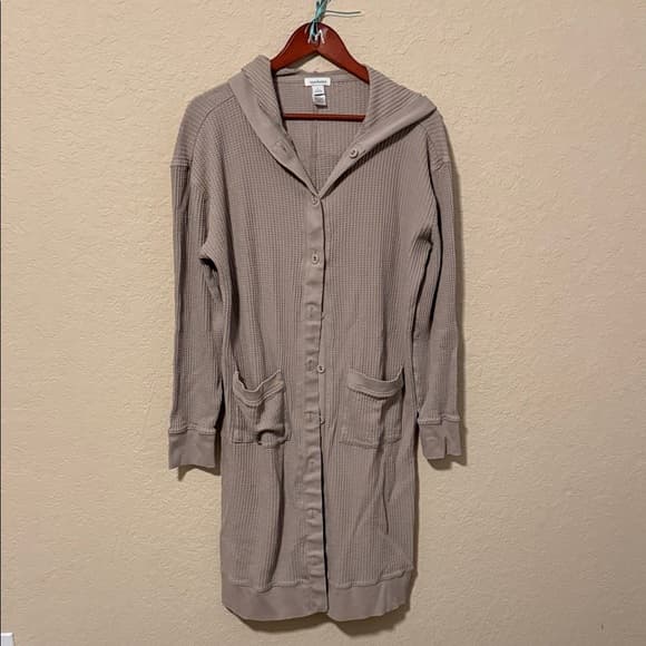 Sundance Long Waffle Knit Hooded Cardigan - Taupe - Thumbnail 4